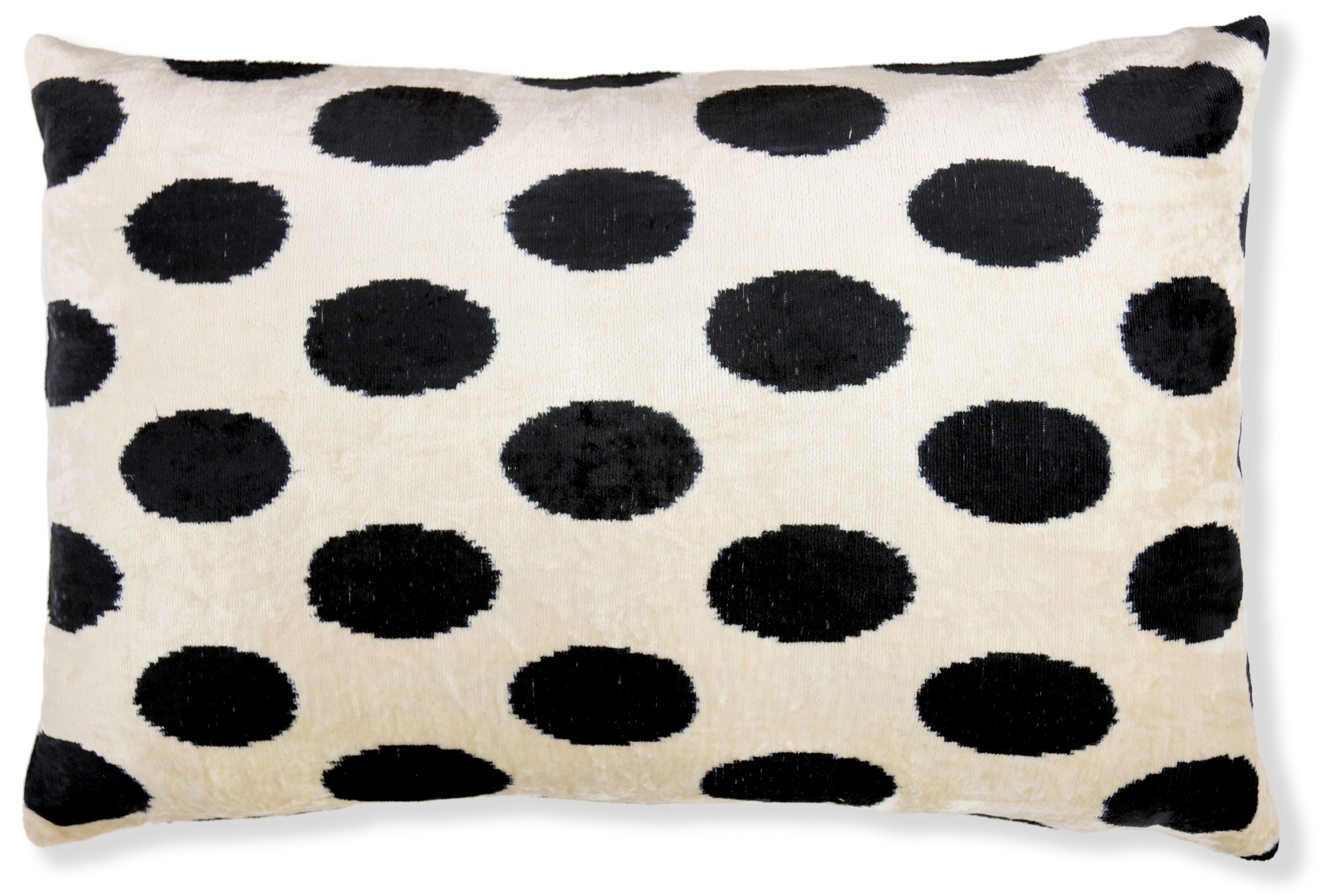 Handmade Velvet Throw Pillow – Black Polka Dot on Ivory (16x24)-3
