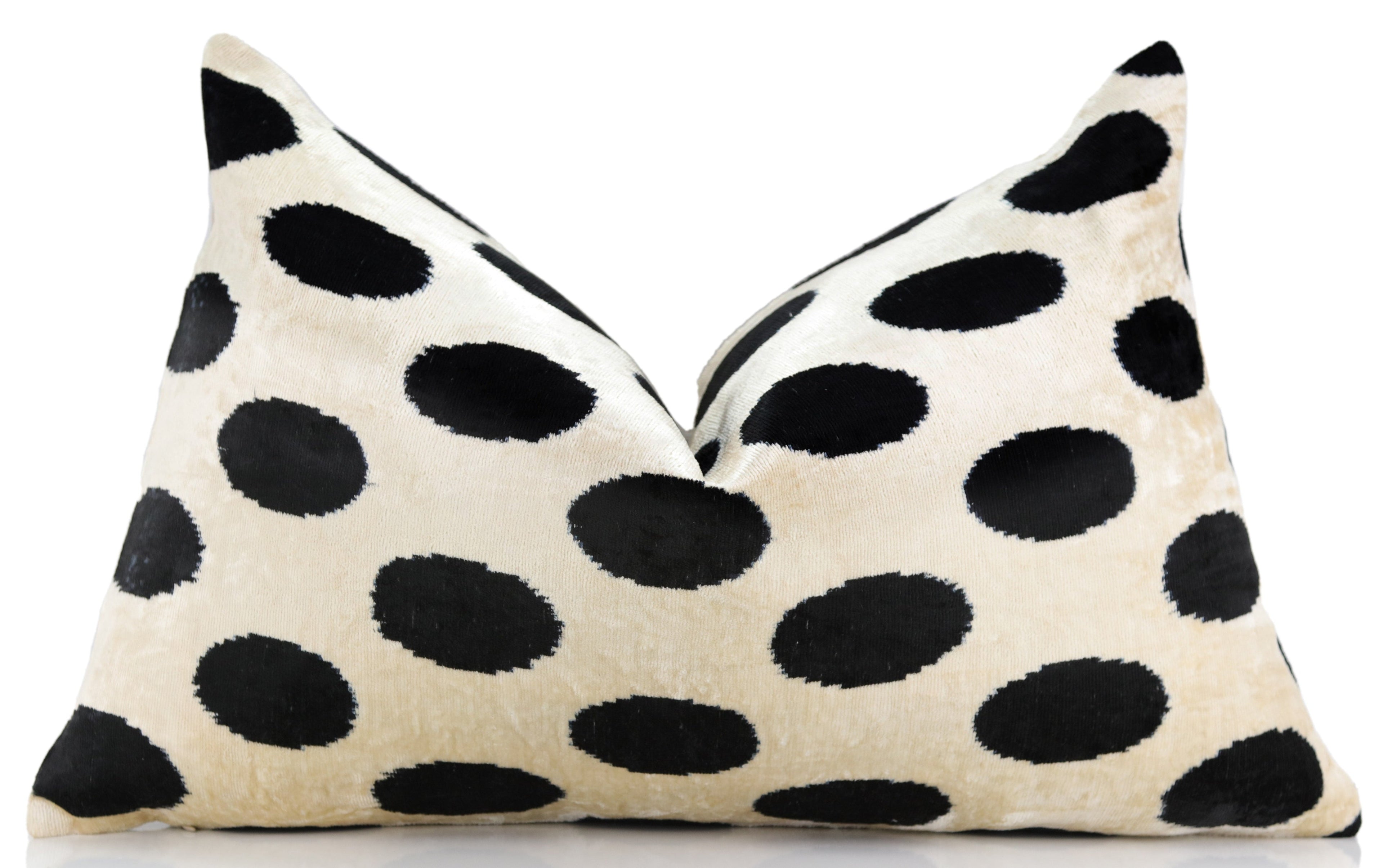 Handmade Velvet Throw Pillow – Black Polka Dot on Ivory (16x24)-0