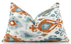 Luxury Blue Trellis Silk Velvet Throw Pillow | 16x24 Ikat Design Handmade in California
