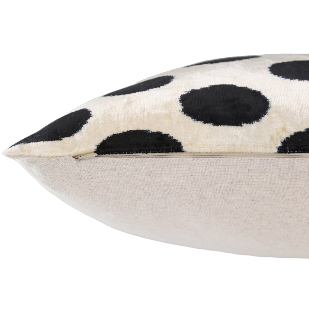 Handmade Velvet Throw Pillow – Black Polka Dot on Ivory (16x24)-4