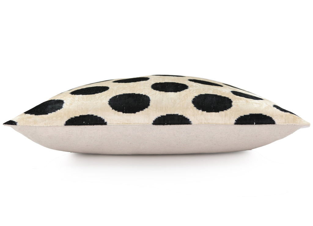 Handmade Velvet Throw Pillow – Black Polka Dot on Ivory (16x24)-2