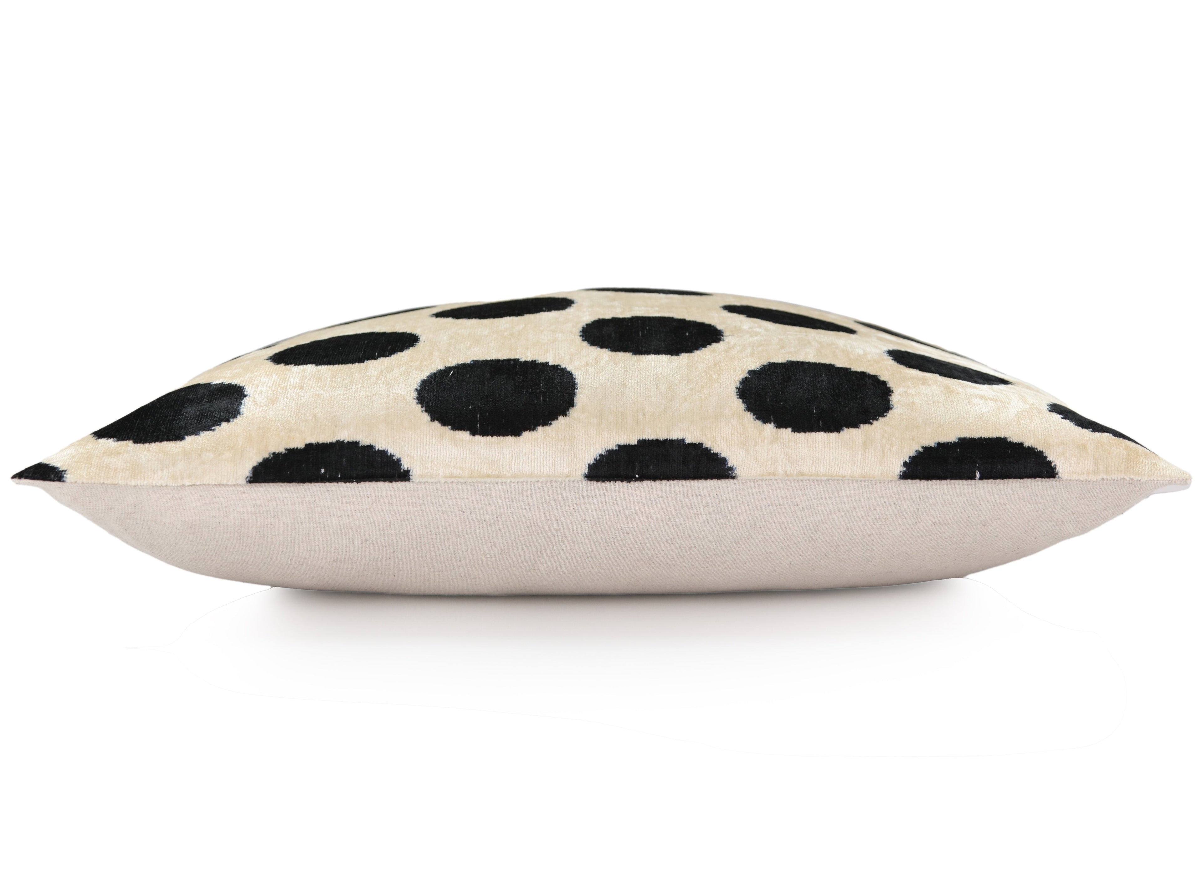 Handmade Velvet Throw Pillow – Black Polka Dot on Ivory (16x24)-2