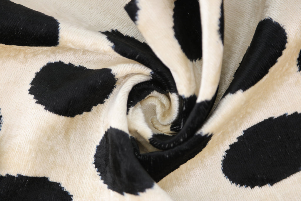 Handmade Velvet Throw Pillow – Black Polka Dot on Ivory (16x24)-1