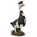 A Halloween decorative skeleton goose figurine standing on a rocky base with small pumpkins, set against a plain white background.