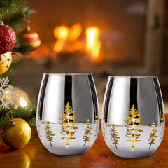 Crystal Christmas Tree Stemless Wine & Water Glasses - Set of 2