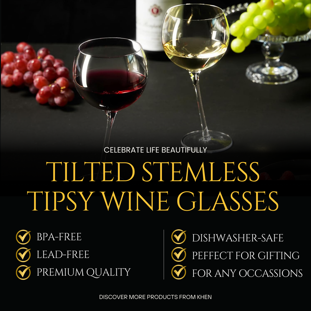 Tipsy Wine Glasses Set of 2 - 15.5OZ Unique Tilted Stemless Wine Glasses-1