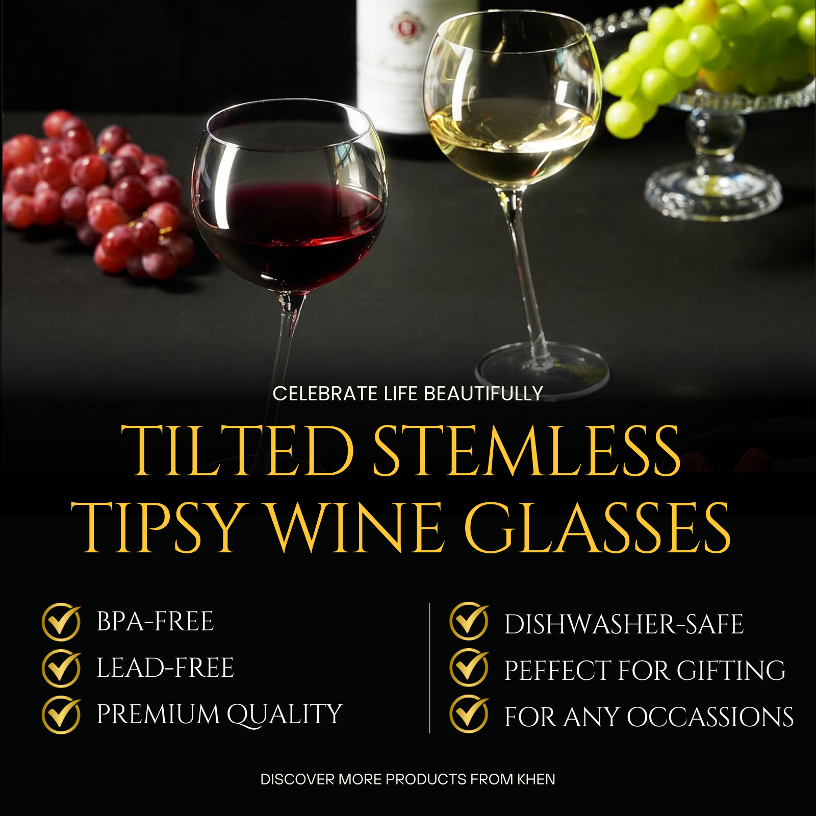 Tipsy Wine Glasses Set of 2 - 15.5OZ Unique Tilted Stemless Wine Glasses-1