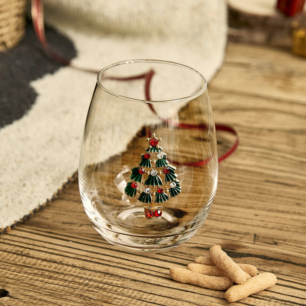 Stemless Christmas Tree Wine Glasses - Set of 2-2