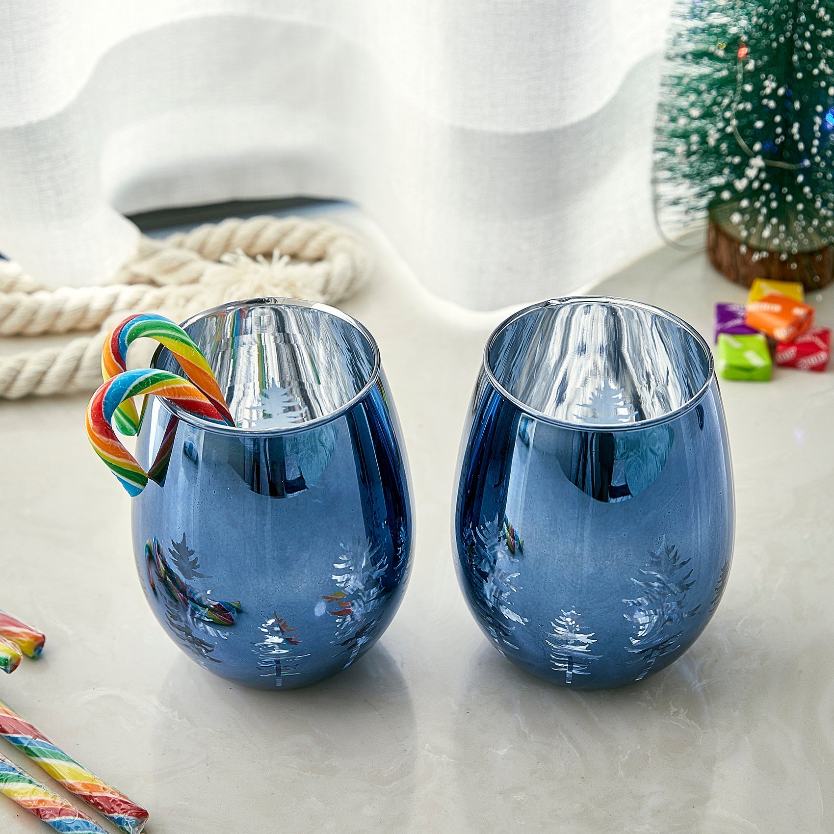 Crystal Christmas Tree Stemless Wine & Water Glasses - Set of 2-1