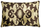 Handmade Velvet Pillow with insert – Olive & Brown Ikat Pattern, 16x24"