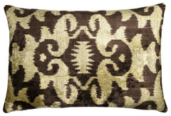 Handmade Velvet Pillow with insert – Olive & Brown Ikat Pattern, 16x24"