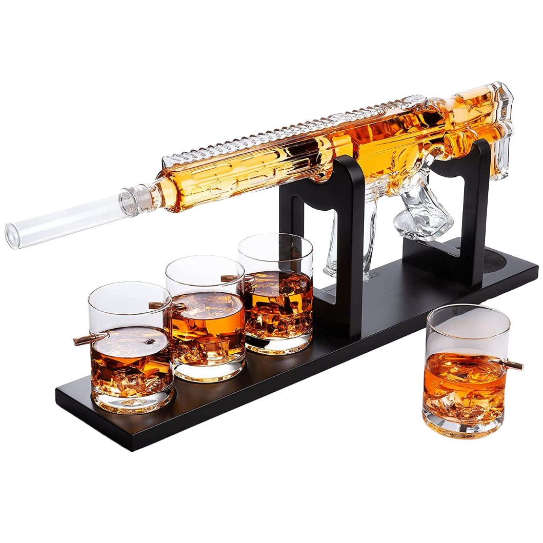 AR15 Whiskey Gun Decanter Set 1000 ml & 4 12oz Bullet Glasses