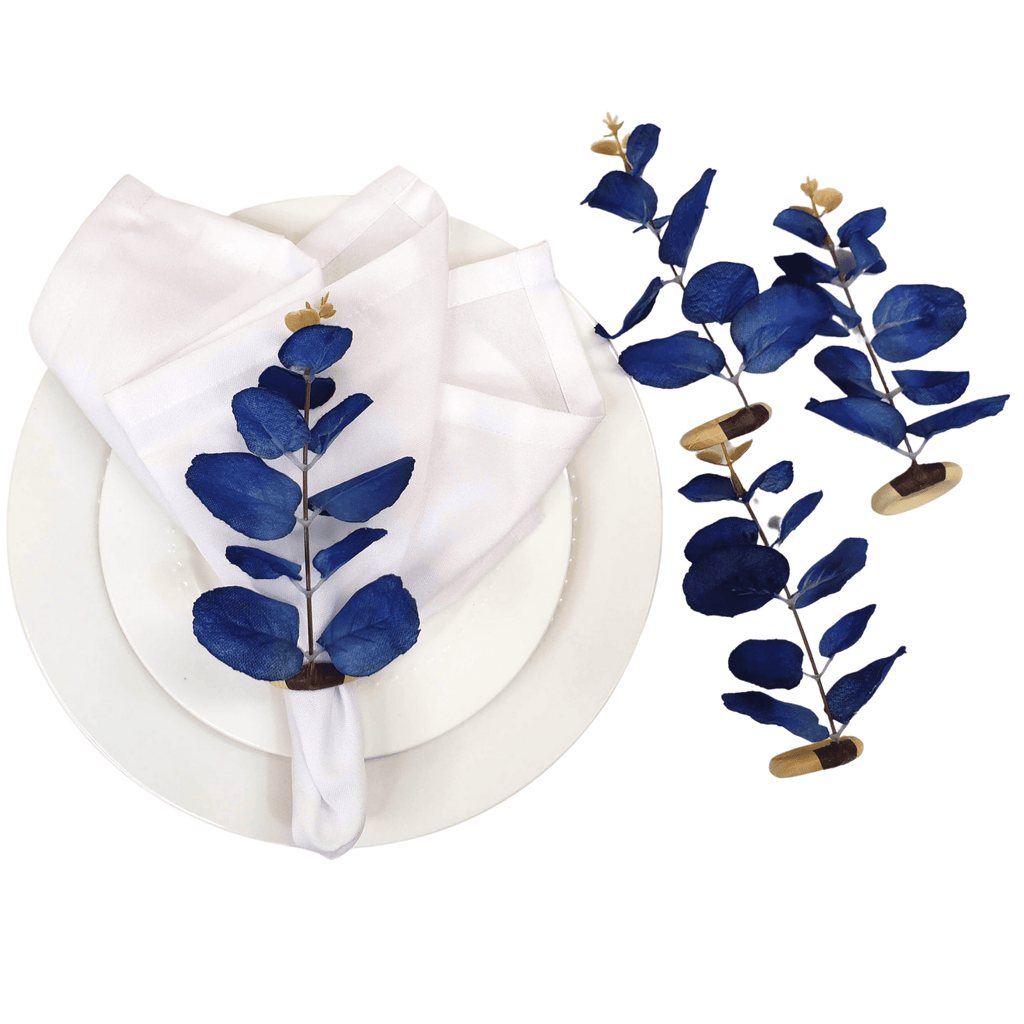 Set 4 Blue Eucalyptus Leaf Napkin Rings, Rustic Napkin Ring, Minimalist Tabledecor, Oriental Tabledeco-0
