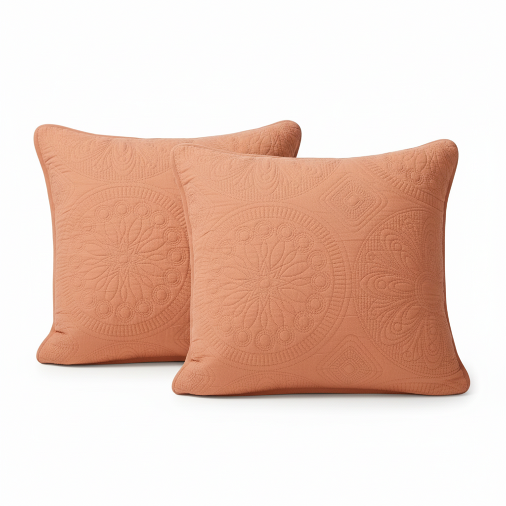 Fundas de cojín rústicas/Euro Sham Tache de algodón lavadas a la piedra con medallón naranja Toscana Sunrise (JHW-595)