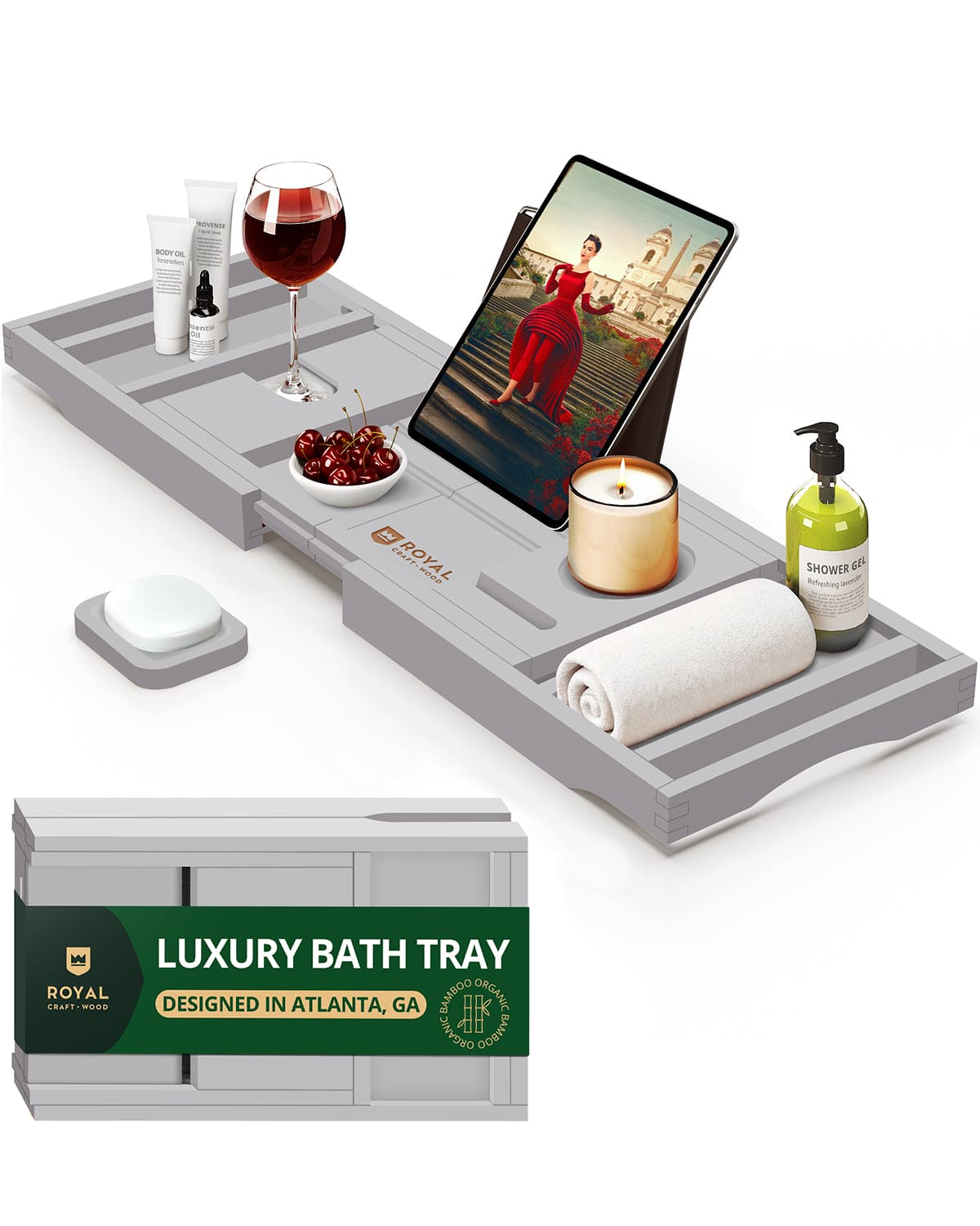 Bathtub Caddy Tray, Gray-0