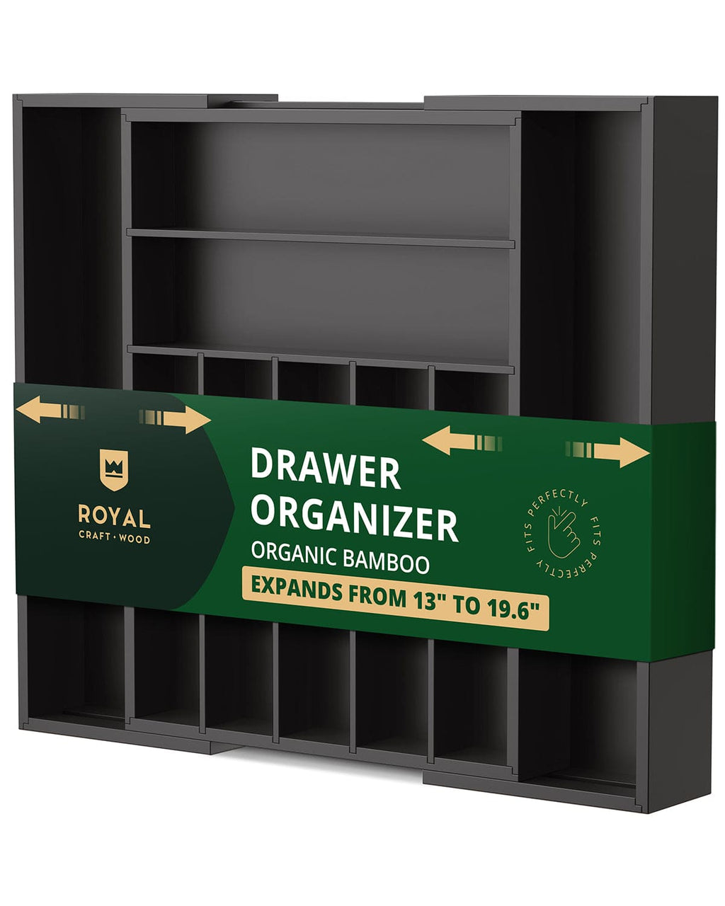 Silverware Drawer Organizer, Black (9 Slots)-0