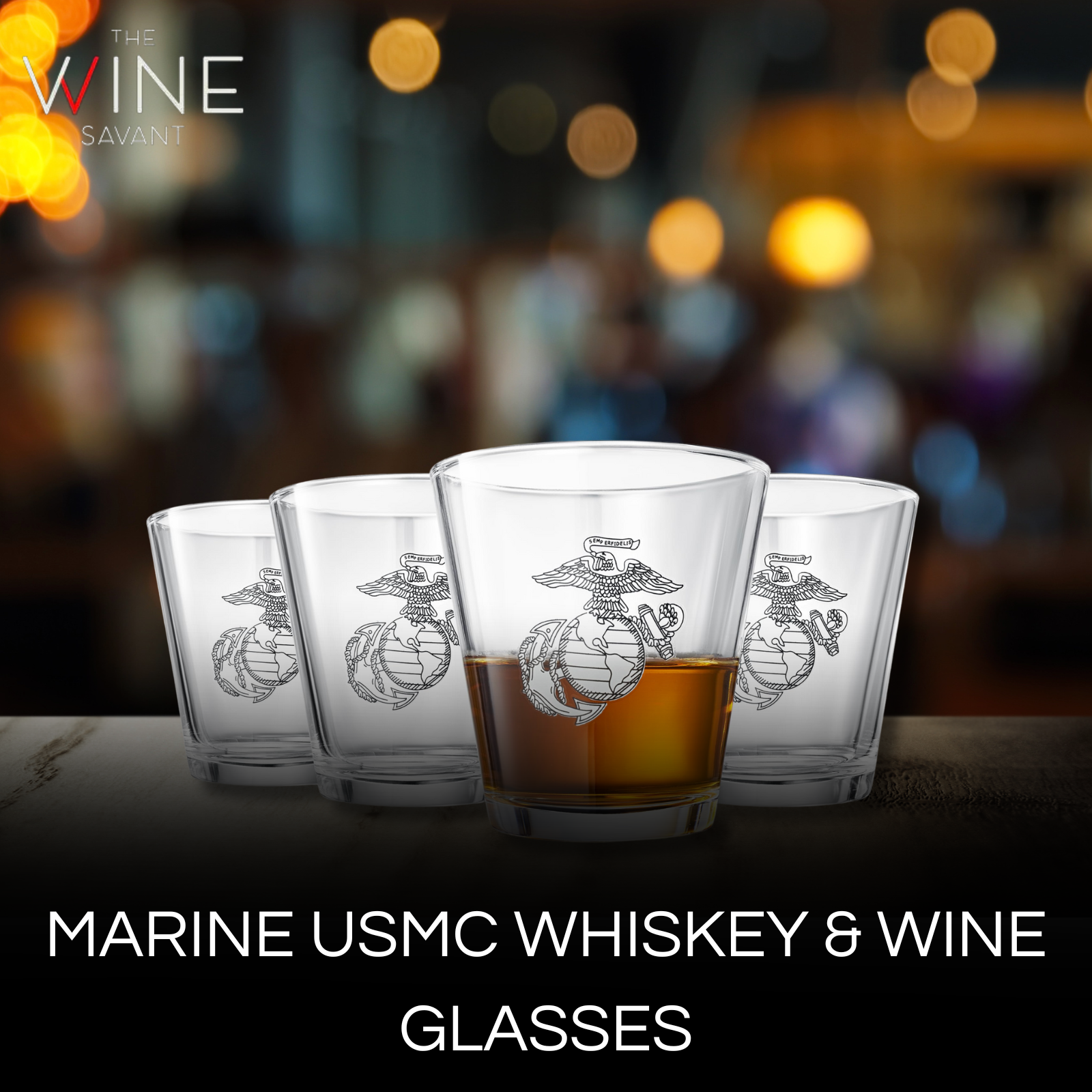 Marine USMC Whiskey & Wine Glasses Set of 4-1