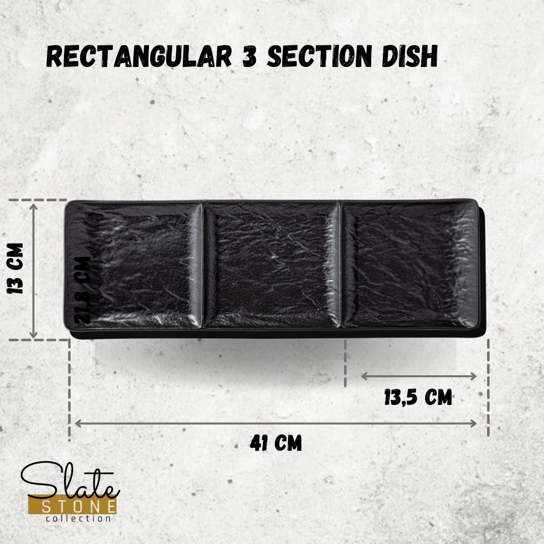 Black Porcelain Slate look Rectangular 3 Section Dish 16" inch X 5" inch | 40.5 X 13 Cm-2