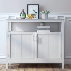 White Buffet Cabinet With 2 Doors And Adjustable Shelf-0