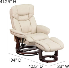 Beige Leathersoft Upholstered Recliner With Ottoman-2