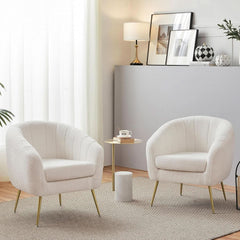 Ivory Boucle Upholstered Accent Chair Removable Cushion