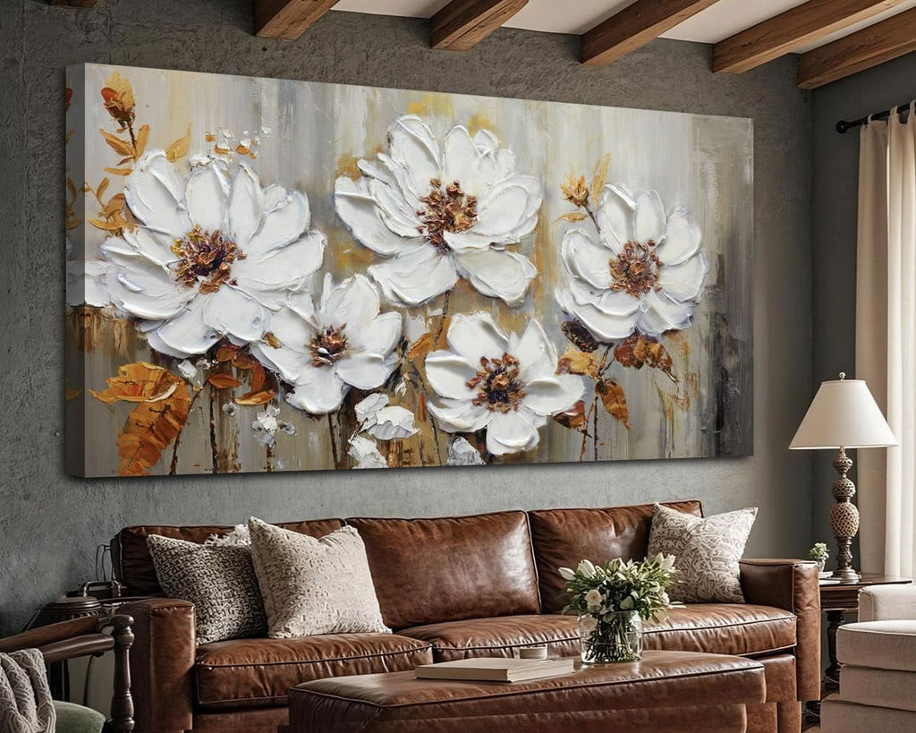 Premium Canvas Textured Floral Wall Art 58x29 Inches-3