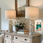 22 Inch Farmhouse Bedside Lamps with USB Night Light Set of 2