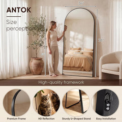 Matte Black Full Length Floor Mirror 76x34 Arched Freestanding-2