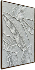 Framed White Textured Canvas WallArt 24x36 Inches Matte Sleek-0