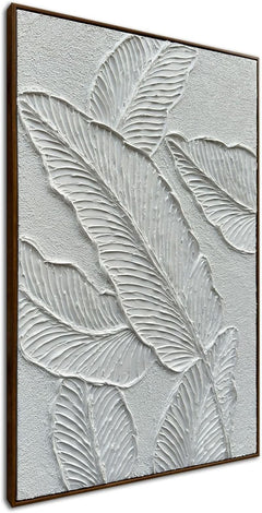 Framed White Textured Canvas WallArt 24x36 Inches Matte Sleek-0