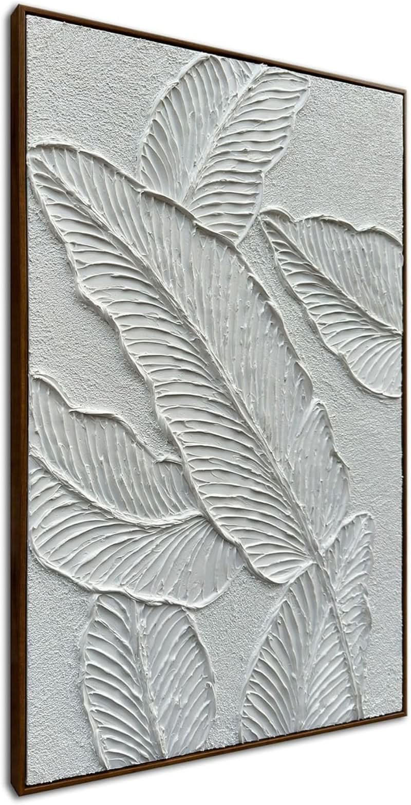 Framed White Textured Canvas WallArt 24x36 Inches Matte Sleek-0