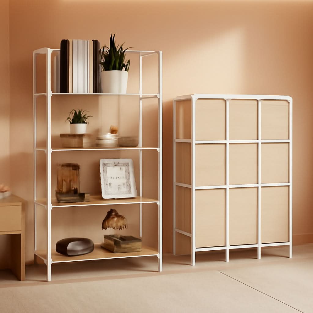 No Assembly Foldable Bookshelf 4 Tier White Bookcase-4