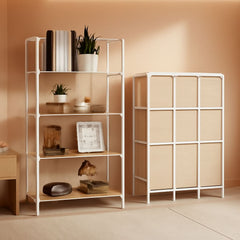 No Assembly Foldable Bookshelf 4 Tier White Bookcase-4