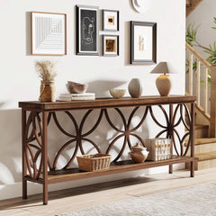 70.9-Inch Narrow Brown Industrial Storage Console Table-1