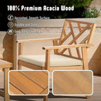 3 Piece Outdoor Patio Furniture Set Acacia Wood Cushioned Chairs And Coffee Table-2