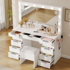 Premium Makeup Vanity With Illuminated Mirror Eleven Drawers-1