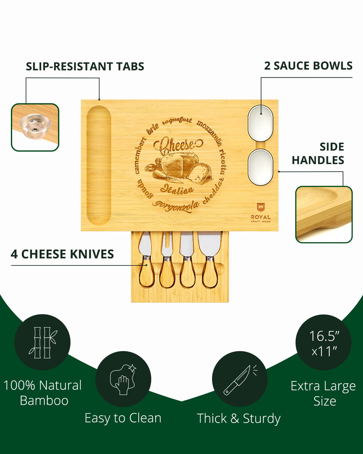 Cheese Board Set w/knives, 16.5“x11”-1