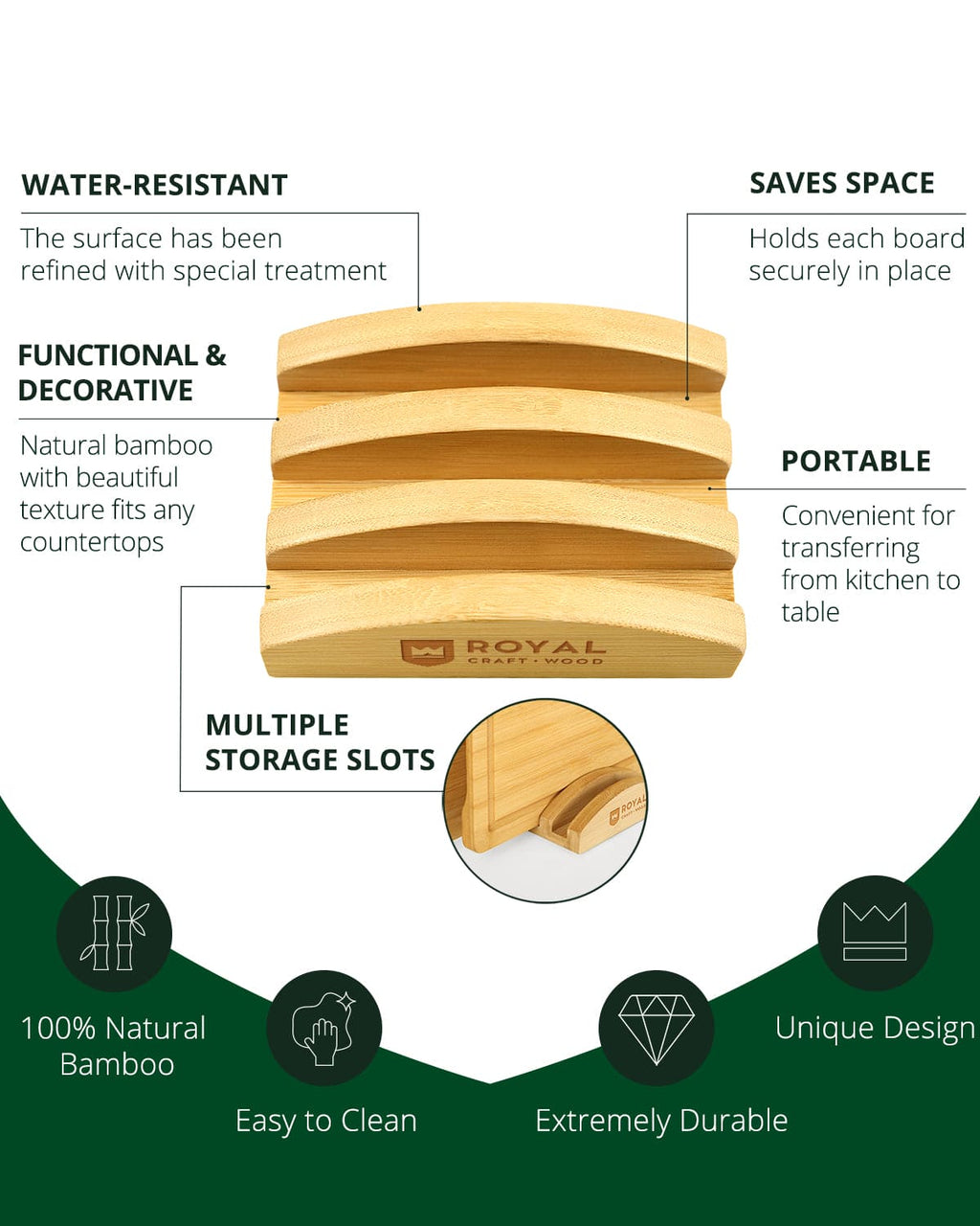 Cutting Board Stand with 3 Slots, Natural-1