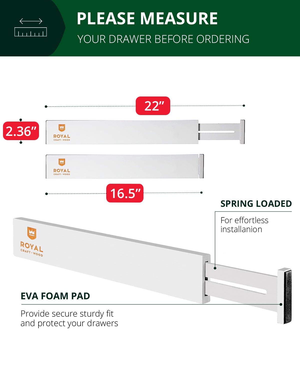 Drawer Dividers 22”, White-1