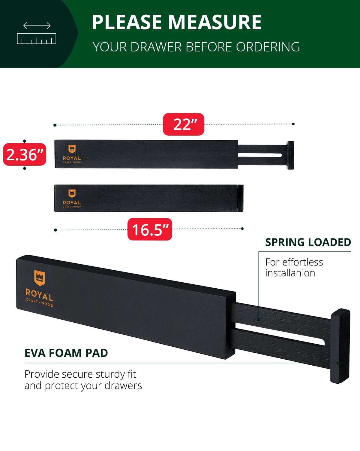 Drawer Dividers 22”, Black-1