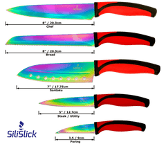 Kitchen Knife Set - Titanium Coated Blades - Red Handles