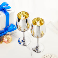 Crystal Christmas Tree Stemmed Wine & Water Glasses - Set of 2-1