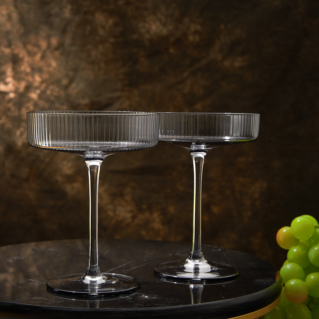 Ribbed Coupe Cocktail Glasses 8 oz | Set of 2 (Smoke Grey)-1