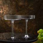 Ribbed Coupe Cocktail Glasses 8 oz | Set of 2 (Smoke Grey)-1