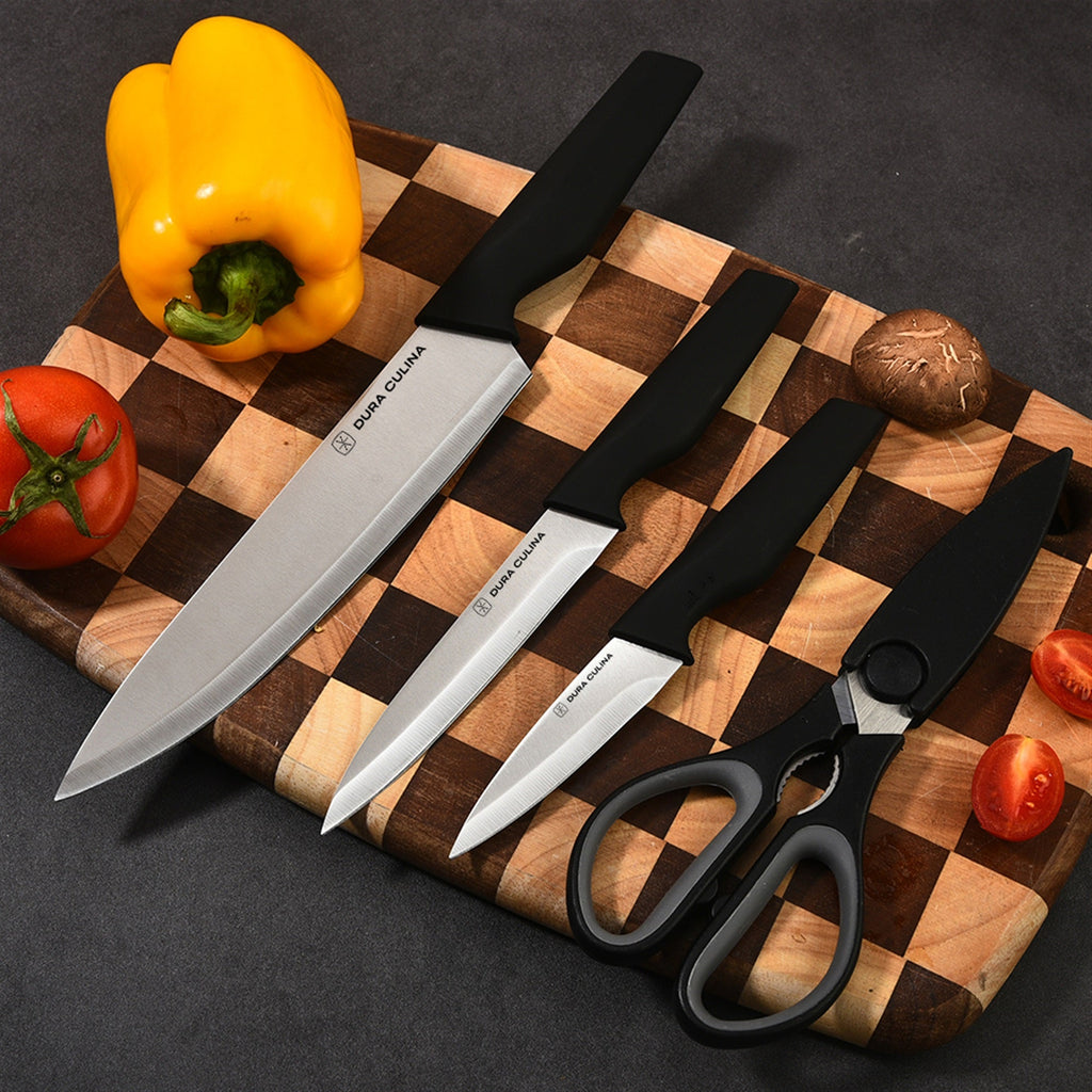 4-Piece Knife Set - High Carbon Stainless Steel Kitchen Knives with Ergonomic Handles, Matching Blade Guards, Multi-Purpose Shears-3