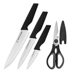 4-Piece Knife Set - High Carbon Stainless Steel Kitchen Knives with Ergonomic Handles, Matching Blade Guards, Multi-Purpose Shears-0