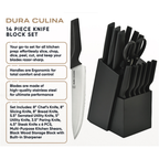 14-Piece Knife Block Set - High Carbon Stainless Steel with Ergonomic Handles, Built-In Sharpener, Black Wood Storage Block-4