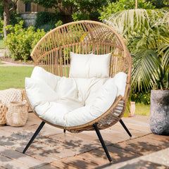 Cozy Outdoor Wicker Egg Chair with Soft Cushion-1