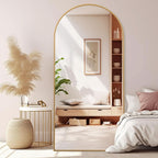 Arched Full Length Mirror 71x32 Inches Gold Aluminum Floor-4