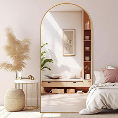 Arched Full Length Mirror 71x32 Inches Gold Aluminum Floor-4